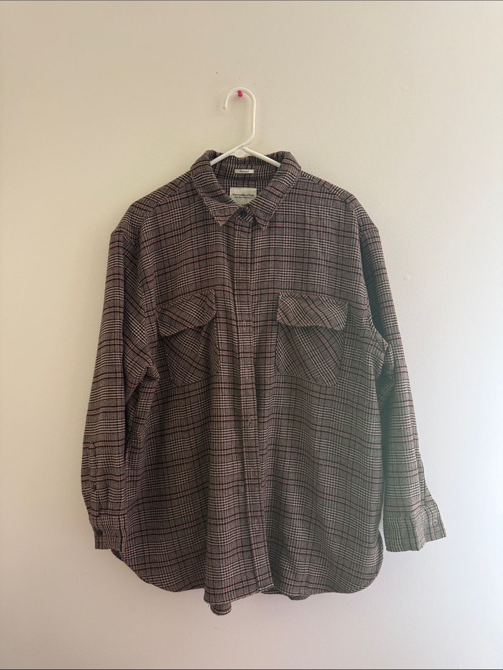 Plaid Button-Up Shirt Jacket in Brown